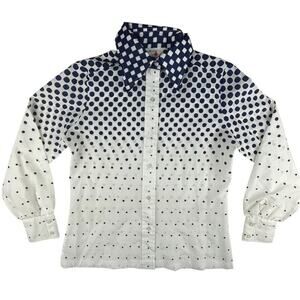Vintage 1960s 70s full button polka dot polyester shirt dagger butterfly collar